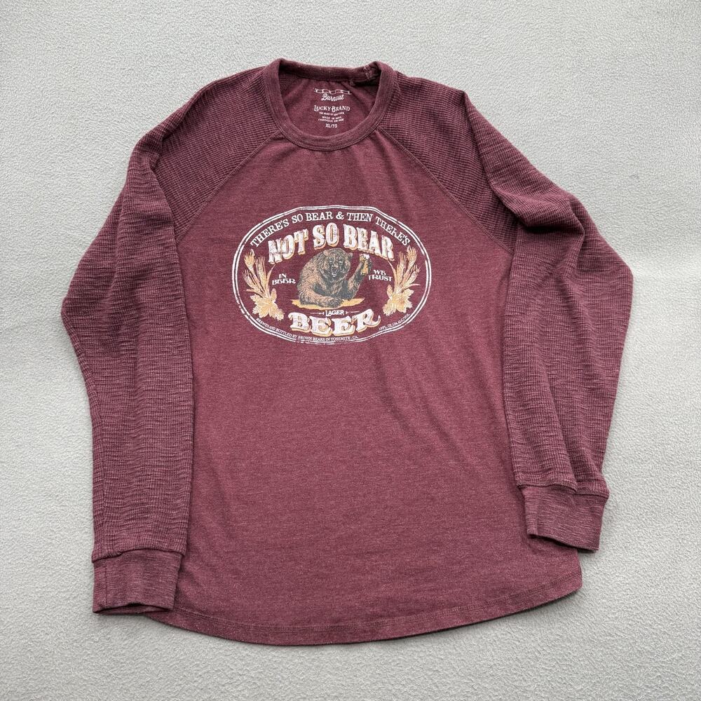 Lucky Brand Shirt Mens‎ XL Maroon Venice Burnout Not So Bear Beer Graphic